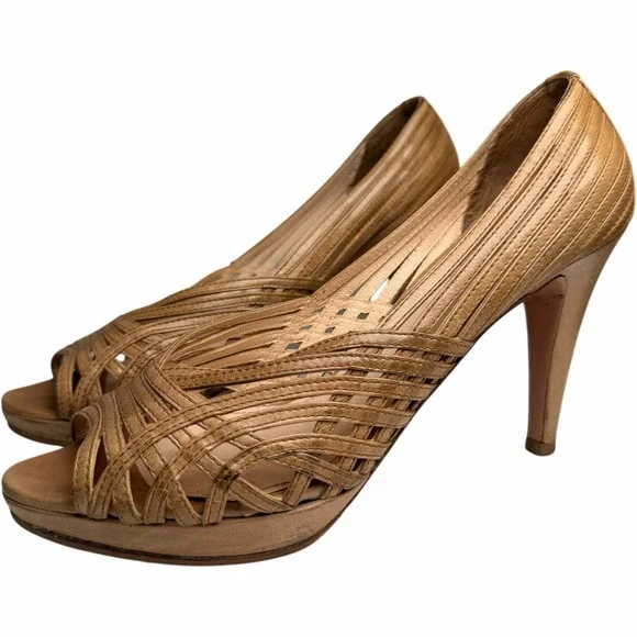 Vintage Prada Woven Leather Peep Toe Heels Size 40.5 - Picture 5 of 14